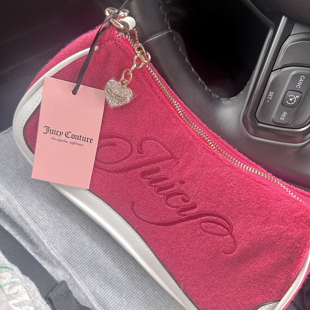 Y2K  hot pink juicy couture 2000s purse Terry cloth with hot pink embroider